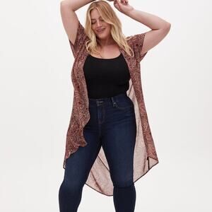 NWT - TORRID Kimono Wrap Cover up Chiffon Boho Medallion - Dolman Sleeve SZ 00/0